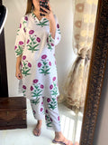 2 Pcs Women's Stitched Linen Block Printed Shirt And Trouser